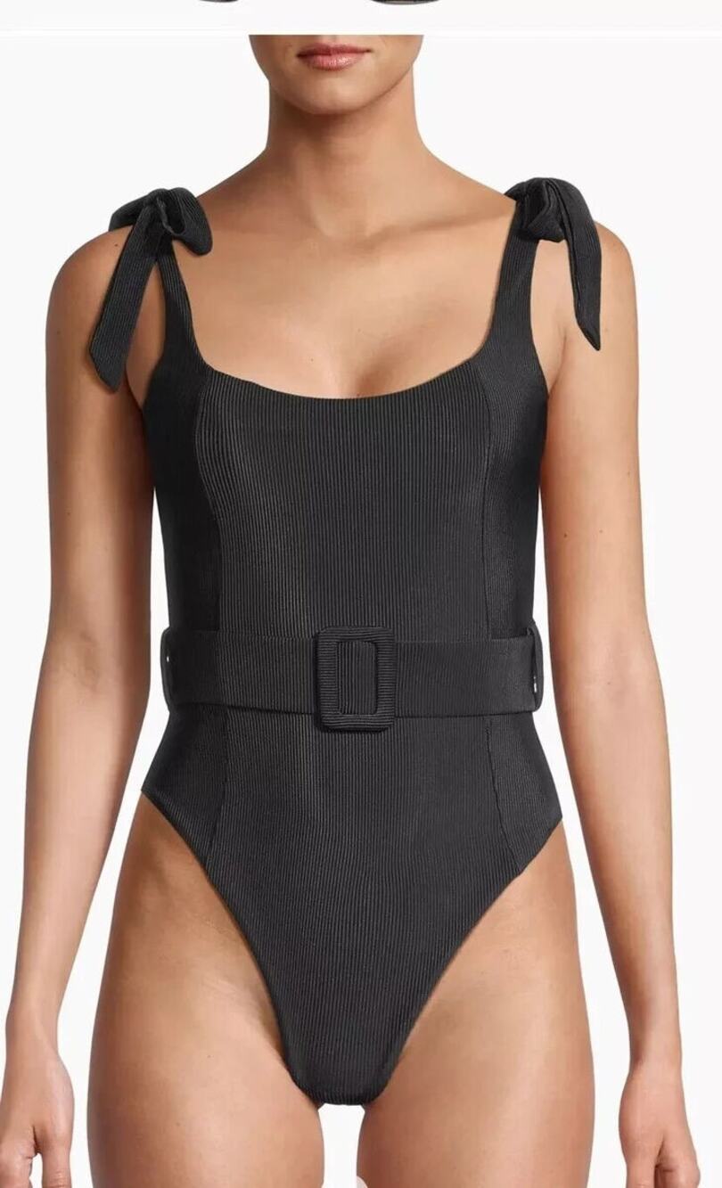 Beach Riot Sydney Black Belted Tie Shoulder One Piece Swimsuit Size Small